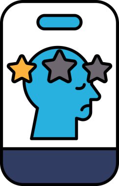 Üzerinde üç yıldız olan mavi bir kafa. Başı üzgün, yıldızları sarı. Görüntü, üzüntü ya da hayal kırıklığını ifade eder.