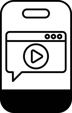 Ekranında video olan bir telefon. Video, kişinin konuşmasının kısa bir klibidir ve görüntünün ana odak noktasıdır. Telefon siyah beyaz ve yatay olarak konumlandırılmış.