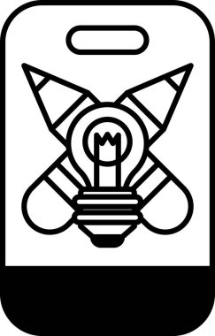 Siyah beyaz bir kalem ve bir ampul resmi. Kalemler yukarı bakıyor ve ampuller yanıyor. Yaratıcılık ve ilham kavramı