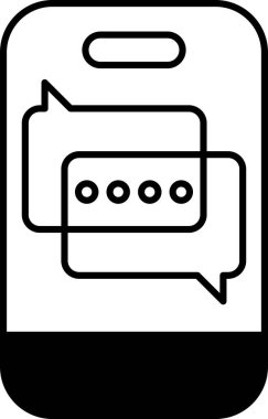 Üzerinde iki konuşma balonu olan bir telefon. Telefon siyah beyaz.