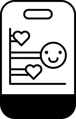 Üzerinde gülen bir yüz ve kalp olan bir telefon. Gülümseyen yüz bir dizi kalple çevrilidir.