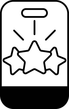 Üzerinde üç yıldız olan bir telefon. Yıldızlar parıl parıl parlıyor. Telefon siyah beyaz.