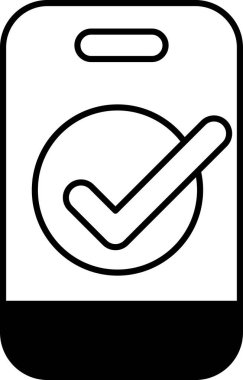 Ortasında kontrol işareti olan bir telefon. Kontrol işareti ya olumlu bir sonucu ya da bir görevin başarıyla tamamlanmasını temsil ediyor. Telefon bir iletişim ve bağlantı sembolüdür.