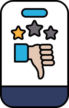 Üzerinde baş parmak işareti olan bir telefon. Baş parmak aşağı sembol olumsuz bir derecelendirme ya da baş parmak işareti pozitif bir derecelendirmedir