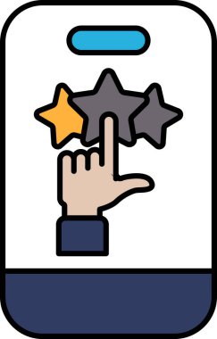 Bir el telefondaki üç yıldızı gösteriyor. El üç yıldızın ortasında duruyor, bu da kullanıcının olumlu bir not verdiğini gösteriyor. Yıldızlar eşit aralıktadır.