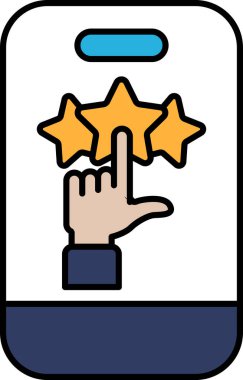 Bir el telefondaki üç yıldızı gösteriyor. El üç yıldızın ortasında duruyor, bu da kullanıcının olumlu bir not verdiğini gösteriyor. Yıldızlar eşit aralıktadır.