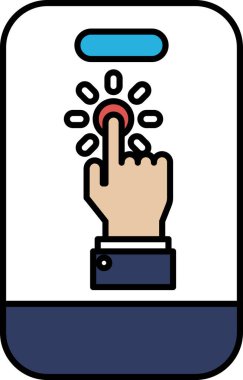 Telefonun düğmesini gösteren bir el. Düğme kırmızı, el mavi.