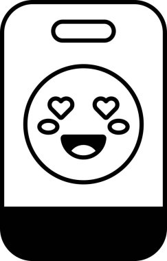 Üzerinde gülen bir yüz ve iki kalp olan bir telefon. Telefon gülümsüyor ve kalpler açık, mutluluk ve sıcaklık hissi veriyor. Tasarım basit ve eğlenceli, eğlenceli hale getiriyor.