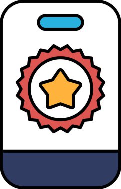 Üzerinde yıldız ve kırmızı daire olan bir telefon. Telefon beyaz ve mavi. Yıldız ve daire görüntünün ana odak noktasıdır.