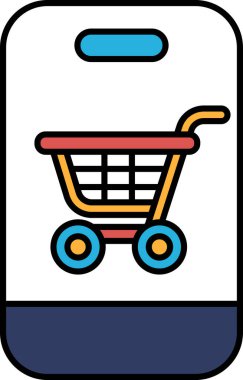 Telefon ekranında bir alışveriş arabası çiziliyor. Araba turuncu, kırmızı ve sarı.