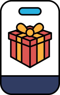 Üzerinde sarı fiyonk olan kırmızı ve sarı bir kutu. Kutu beyaz arkaplanda.