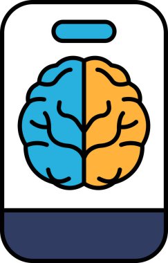 İki yarısı olan bir beyin, biri mavi ve biri turuncu. Mavi yarısı 