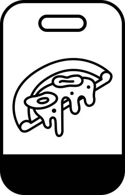 Telefon kılıfında bir pizza gösterilir. Pizza peynir ve sosla kaplı ve damlıyor. Çanta siyah ve beyaz, ve pizza görüntünün odak noktası.