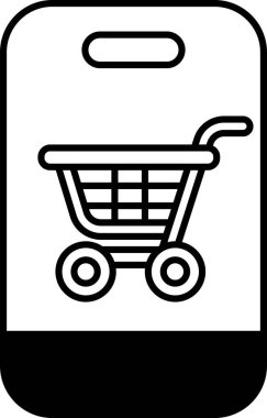 Telefon ekranında bir alışveriş arabası gösteriliyor. Araba siyah ve beyazdır ve görüntünün ana odak noktasıdır.