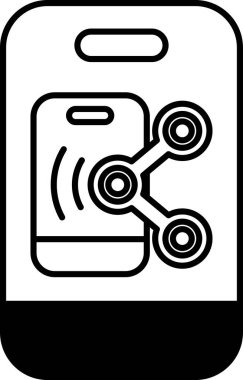 Siyah arka planı olan bir telefon ve üç daireli beyaz bir logo. Çemberler birbirine bağlı ve logo diyor ki 