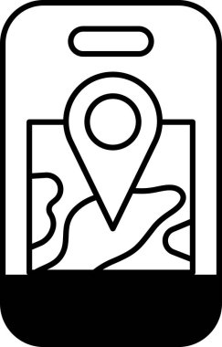 Üzerinde harita olan bir telefon ve sağ tarafı gösteren küçük bir ok. Harita siyah beyaz.