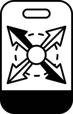 Farklı yönlere bakan dört oklu bir telefon. Telefon siyah-beyaz. Seçenekleri ve yönleri çok olan bir telefon kavramı