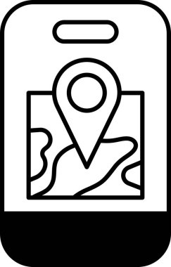 Üzerinde harita olan bir telefon ve sağ tarafı gösteren küçük bir ok. Harita siyah beyaz.