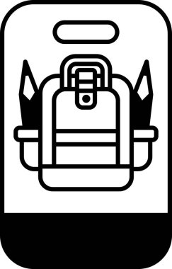 Telefon ekranında bir sırt çantası gösteriliyor. Sırt çantası siyah beyaz. Sırt çantası bir kalem ve bir makas taşıyor.