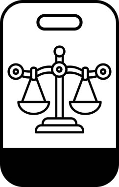 Üzerinde tartı olan bir telefon kılıfı. Terazi dengeli ve telefon kılıfı siyah.