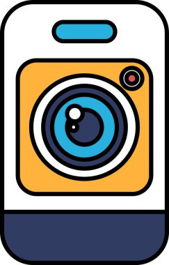 Sarı lensli ve mavi çerçeveli bir kamera. Kamera, anıları ve anları yakalamanın sembolüdür.