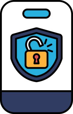 Üzerinde mavi kilit olan mavi beyaz bir telefon. Kilit açık ve telefon kapalı.