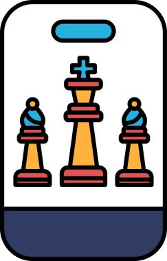 Beyaz arka planda üç satranç taşı gösteriliyor. Taşlar bir satranç oyununda gibi görünen bir şekilde yerleştirilmiş. Strateji ve rekabet kavramı