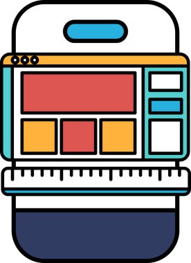 Üstünde cetvel olan bir cep telefonu. Cetvel mavi ve beyazdır ve telefonun ortasına yerleştirilir.