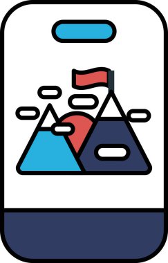 Dağlı ve üzerinde bayrak olan bir telefon. Bayrak kırmızı, dağlar mavi.