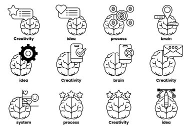Beyin konseptinde bir dizi çizim ve sanat tarzında şeyler.