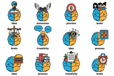 Beyin konseptinde bir dizi çizim ve sanat tarzında şeyler.