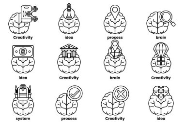Beyin konseptinde bir dizi çizim ve sanat tarzında şeyler.