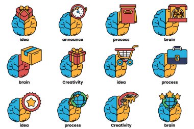 Beyin konseptinde bir dizi çizim ve sanat tarzında şeyler.