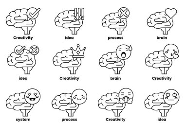 Beyin konseptinde bir dizi çizim ve sanat tarzında şeyler.