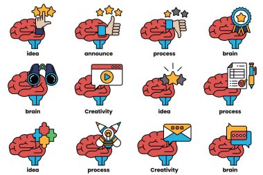 Beyin konseptinde bir dizi çizim ve sanat tarzında şeyler.