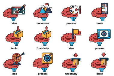 Beyin konseptinde bir dizi çizim ve sanat tarzında şeyler.