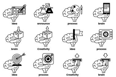 Beyin konseptinde bir dizi çizim ve sanat tarzında şeyler.