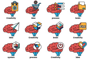 Beyin konseptinde bir dizi çizim ve sanat tarzında şeyler.