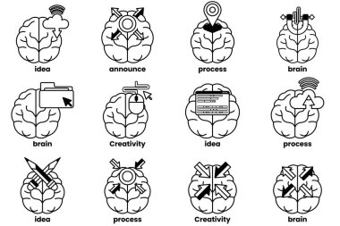 Beyin konseptinde bir dizi çizim ve sanat tarzında şeyler.