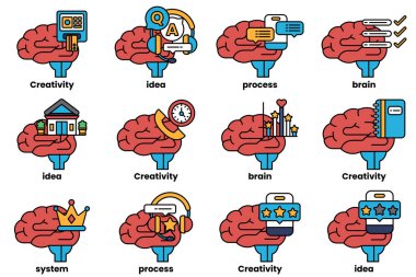 Beyin konseptinde bir dizi çizim ve sanat tarzında şeyler.