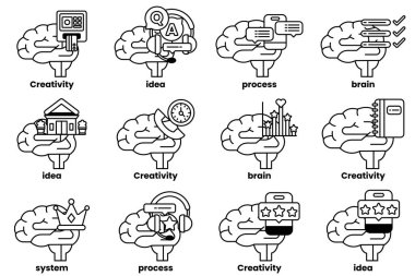 Beyin konseptinde bir dizi çizim ve sanat tarzında şeyler.