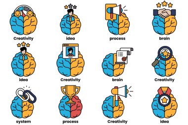 Beyin konseptinde bir dizi çizim ve sanat tarzında şeyler.