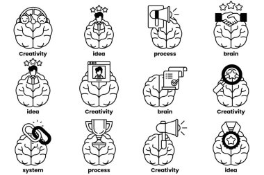 Beyin konseptinde bir dizi çizim ve sanat tarzında şeyler.