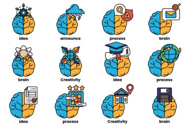 Beyin konseptinde bir dizi çizim ve sanat tarzında şeyler.