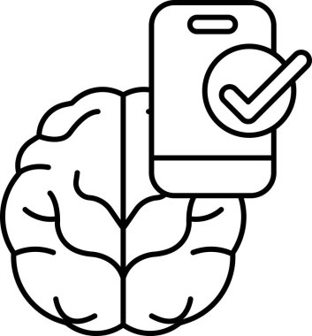 Bir beyin ve bir cep telefonu birlikte gösterilir. Beyin stilize edilmiş bir şekilde gösterilir, ve cep telefonu üzerinde bir işaretle gösterilir. Teknoloji ve beyin birlikte çalışıyor.