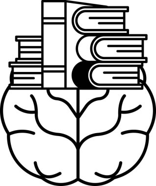 Üstünde bir yığın kitap olan bir beyin. Beyin kitaplarla çevrilidir ve kitaplar üst üste dizilmiştir. Bilgi ve öğrenme kavramı, çünkü kitaplar bilgiyi temsil ediyor.