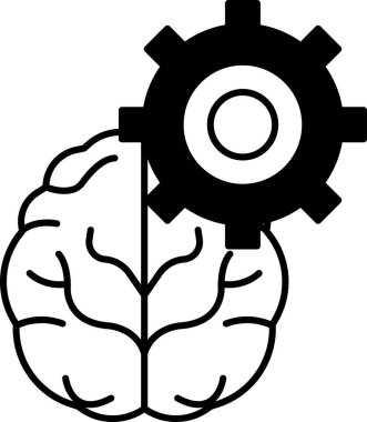 Yanında bir vites olan bir beynin siyah beyaz görüntüsü. Beynin birçok parçanın birlikte çalıştığı karmaşık bir makine olduğu kavramı. Sahne ciddi ve dalgındır.