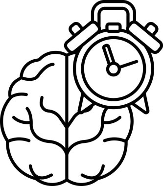 Üzerinde saat olan bir beyin. Saat 10: 00 'u gösteriyor. Zaman kavramı ve onu akıllıca kullanmanın önemi.