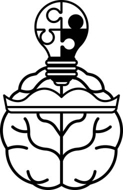 Üstünde bir ampul olan bir beyin. Beyin bir taç ile çevrilidir. Zeka ve yaratıcılık kavramı