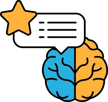 Bir yıldız, konuşma baloncuğu olan bir beynin üzerindedir. Yıldız parlak, beyin mavi ve turuncu renktedir. Konuşma balonu yapılacaklar listesiyle dolu.